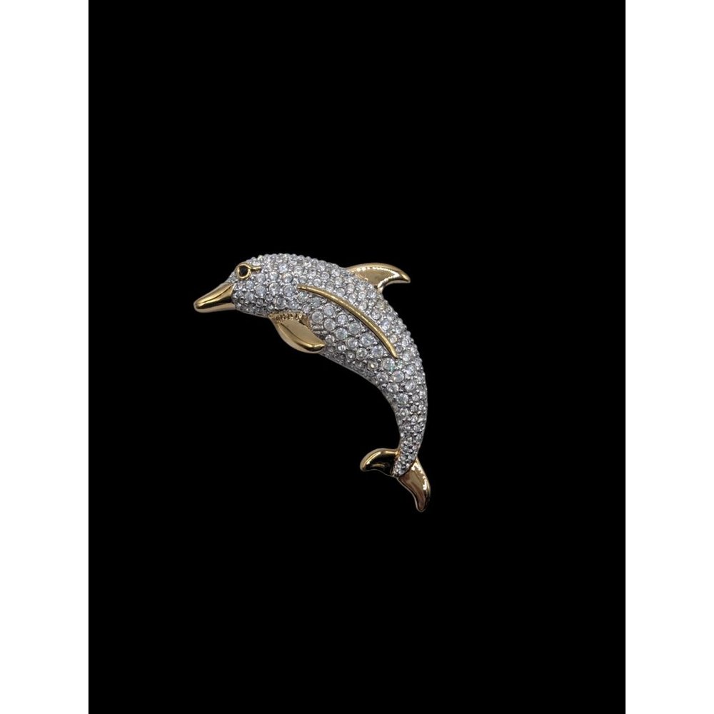 Swarovski Gold Tone Clear Crystals Gemstone Decorated Dolphin Brooch Pin - Picture 9 of 9